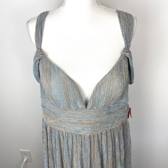 Mac Duggal Grecian Cold Shoulder Backless Gown In Golden Blue 26362 Size 14 New - Picture 3 of 16